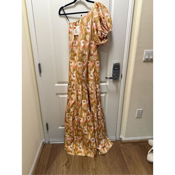 S/W/F ONE SHOULDER PUFF SLEEVE MAXI DRESS Vacation Beach Wedding size S NWT - Picture 4 of 6